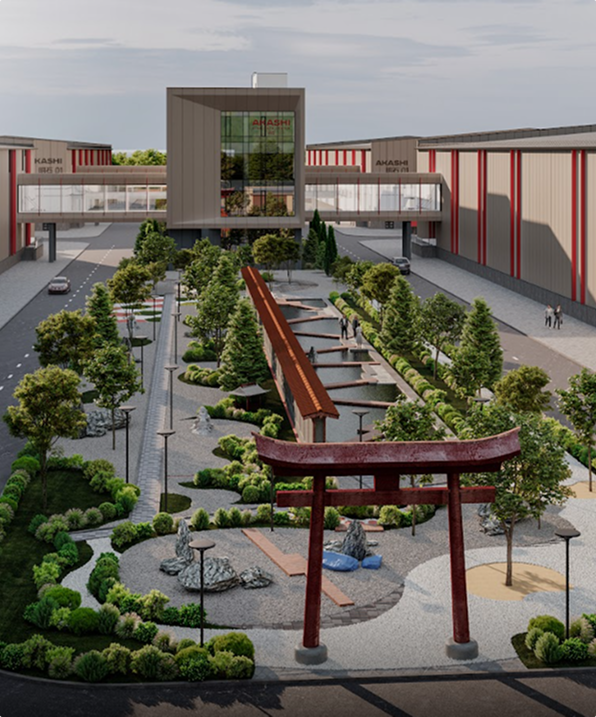 Akashi campus entrance — green corridor